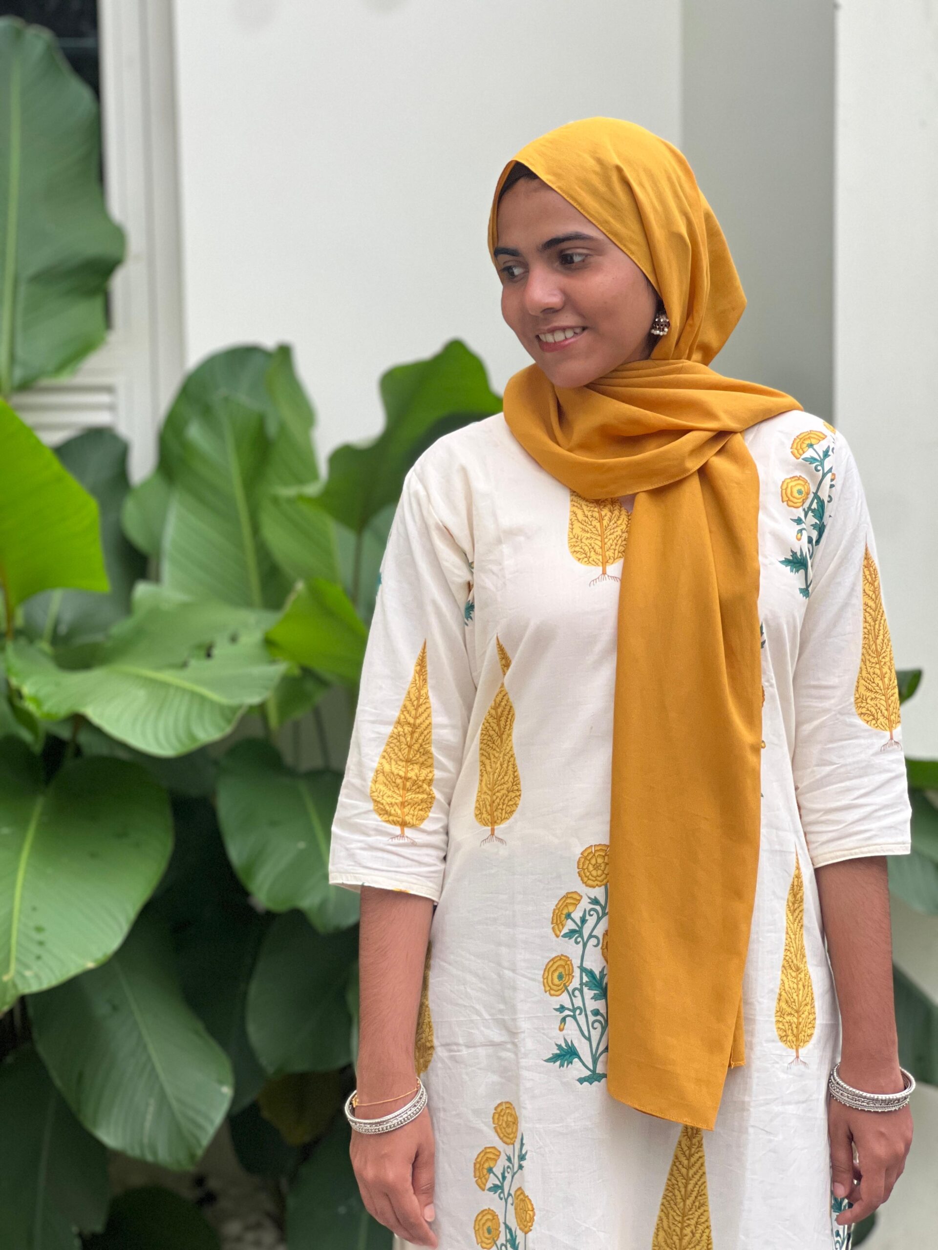 White and yellow cotton long kurta - Image 2