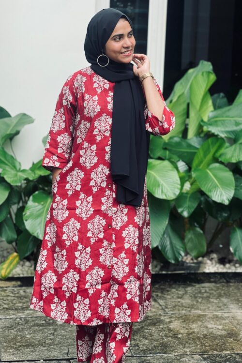 Red Printed Cord Set