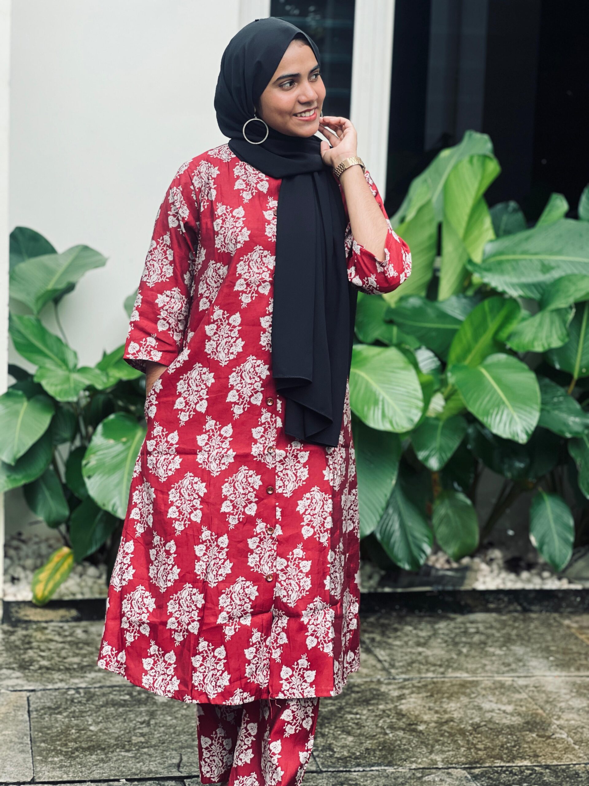 Red Printed Cord Set