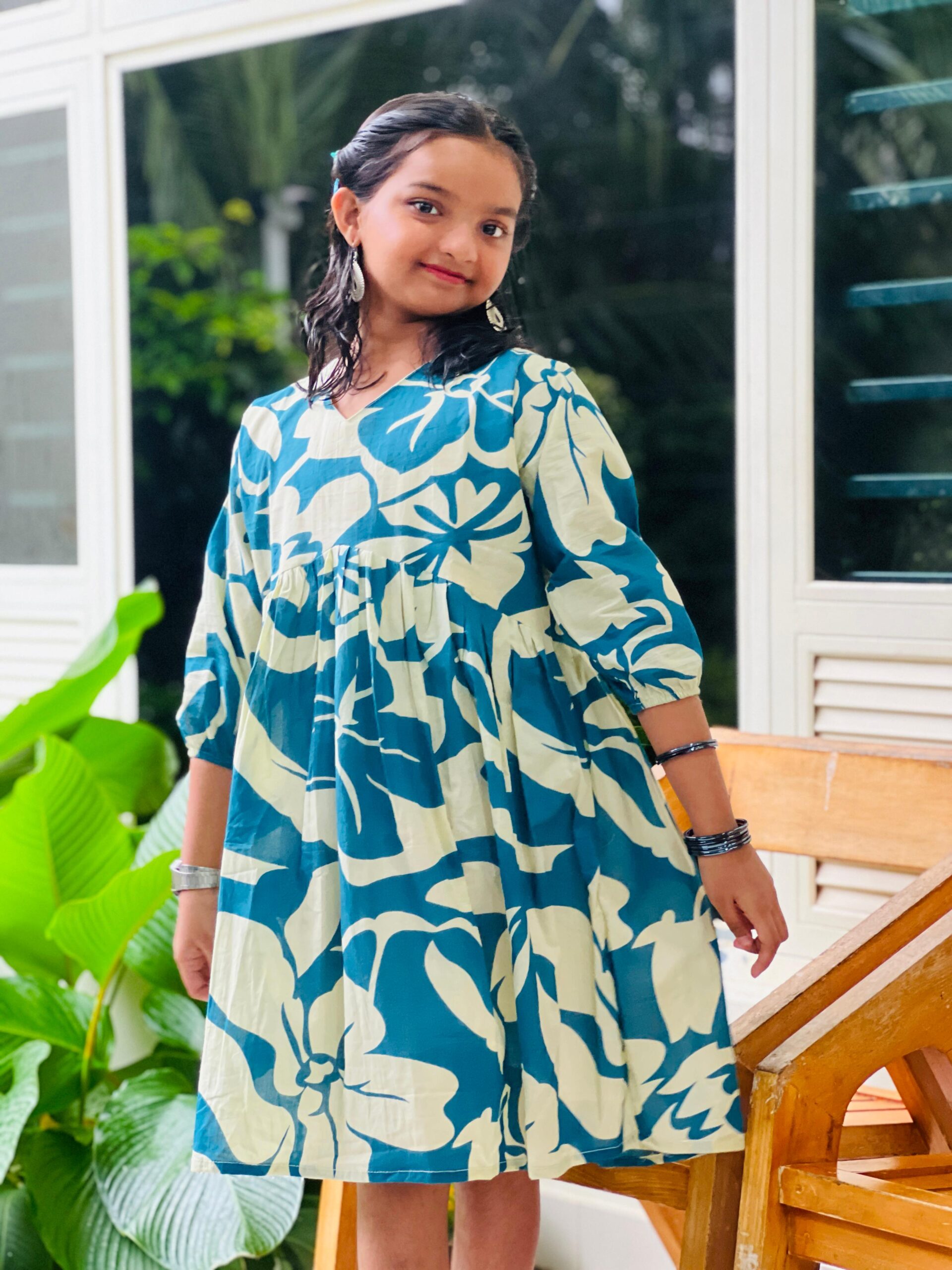 Light Beige & Teal Blue Cotton Short Kurti - Image 2