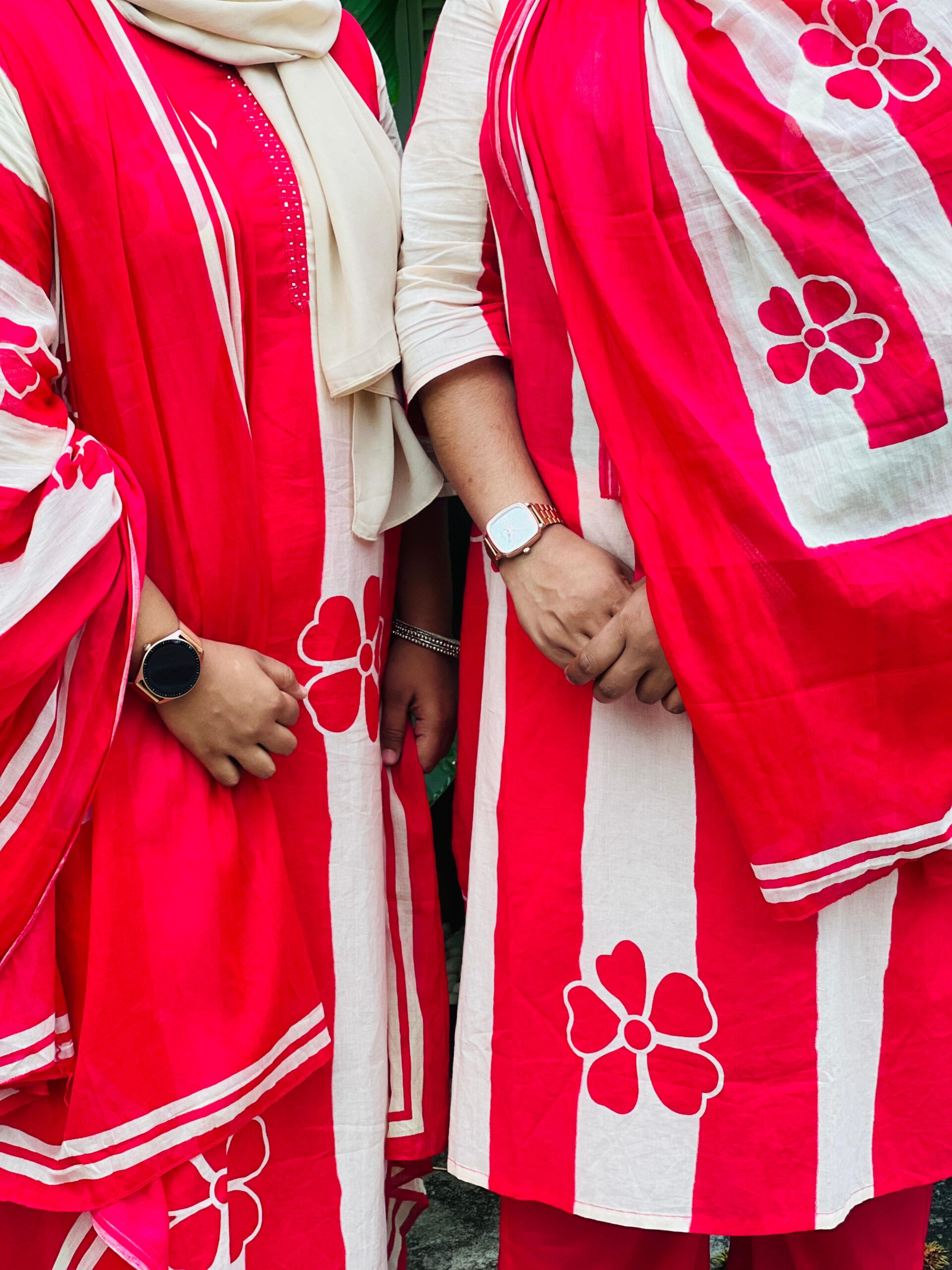 Red & Beige Cotton Churidar – 3 Piece Set - Image 3